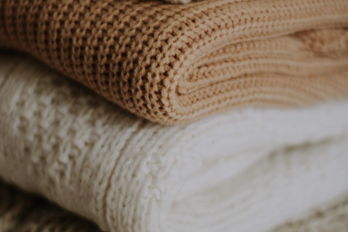 Close-up of folded knitted garments