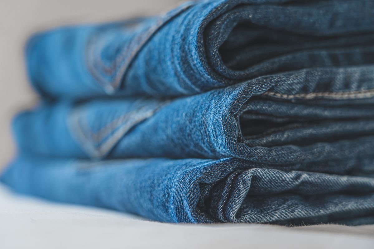 Folded denim jeans