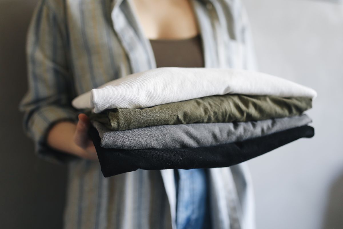A stack of neatly folded shirts